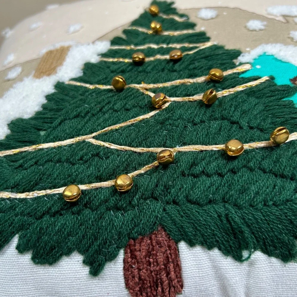 Christmas Decorative Pillow Holiday House Tree Embellished 3D Texture